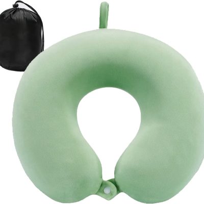 Neck Pillow for Traveling, Upgraded Travel Neck Pillow for Airplane 100% Pure Memory Foam Travel Pillow for Flight Headrest Sleep, Portable Plane Accessories