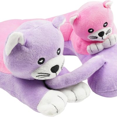 Airplane Travel Pillow for Kids –  – Neck Support for Sleeping on Airplanes, Trains, and Cars – Cute, Cozy, and Cuddly Animal Pal for On-The-Go Journeys (Kittens)