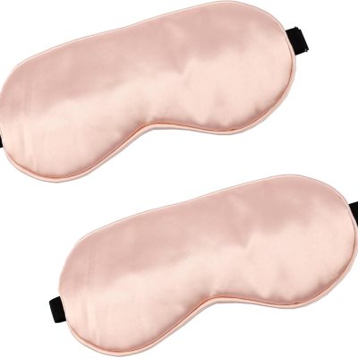 2 PCS Pink Satin Sleep Masks, Adjustable Silk Eye Mask for Sleeping, Blind Folds Soft Breathable Blindfold for Adults Couples Play Party Games Airplane Travel Essentials Eye Covers Patches Night Mask