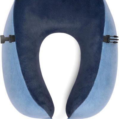 Memory Foam Neck Travel Pillow Set - Portable Lightweight U-Shaped Stuffable Travel Neck Pillow for Car, Airplane Travels and Sleep, Blue