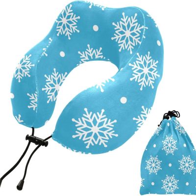 Beautiful White Snow-Flakes Travel Pillow, Memory Foam Neck Pillow Head Support Soft Pillow for Sleeping Rest, Airplane Car & Home Use