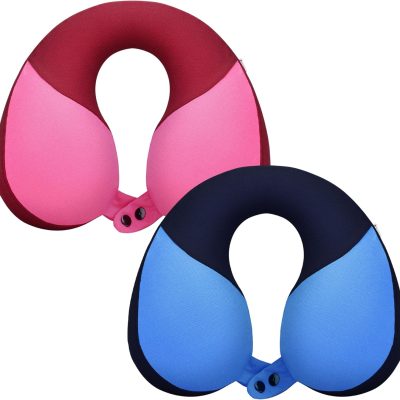 Kids Travel Neck Pillow 2PCS Softly Double Support Neck Pillow for Car & Airplane, Traveling Gifts for Toddler & Children(Blue & Pink)