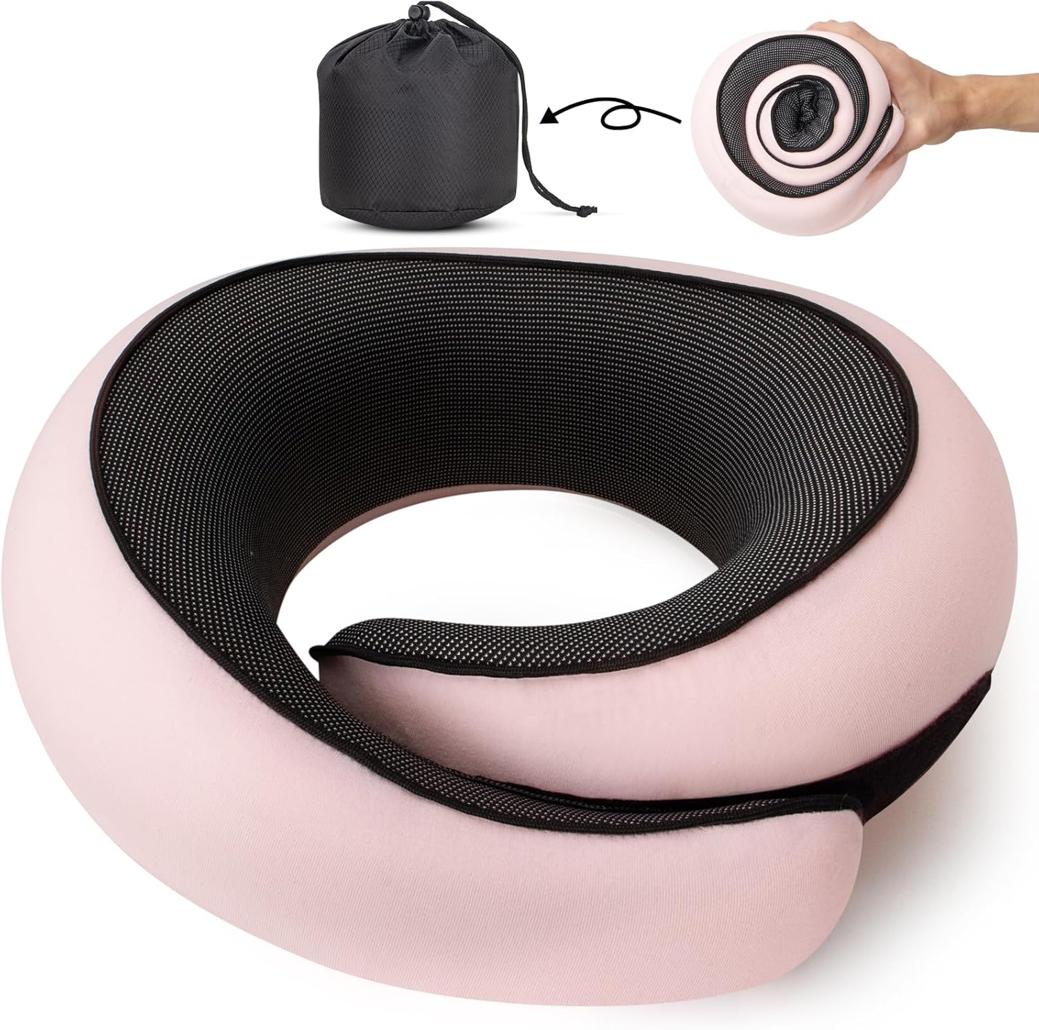 Travel Pillow, Travel Neck Pillow for Airplanes Car, 100% Pure Memory Foam Travel Pillow, Sleeping Essentials for Long Flight 360° Head Support Degree Comfort and Breathability (Pink)