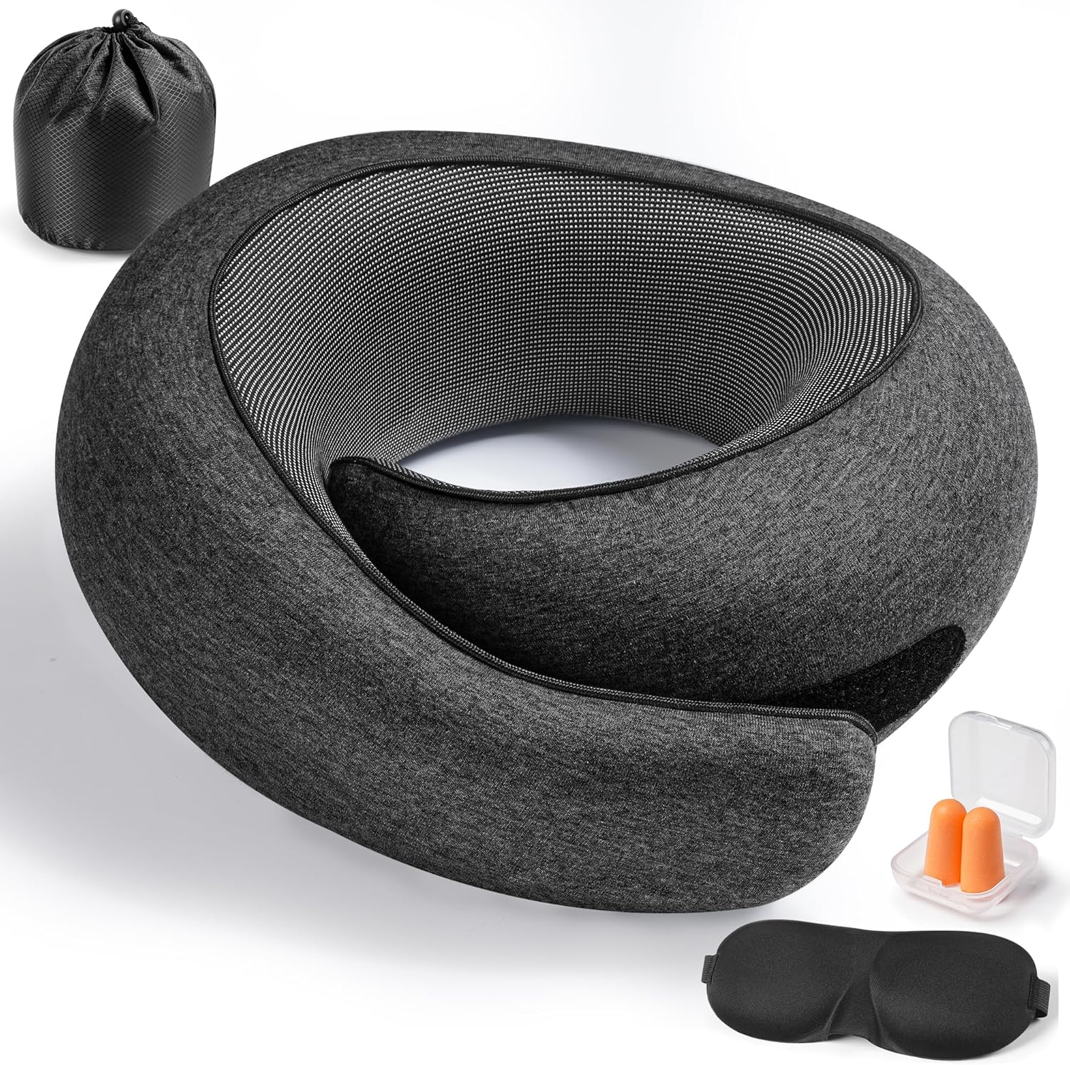 Travel Pillow,Travel Neck Pillow, 360°Memory Foam Neck Pillow Airplane, Travel Pillows for Airplanes, Airplane Pillow, Soft Airplane Neck Pillow Stowable U-Shaped Pillow (Dark Grey)